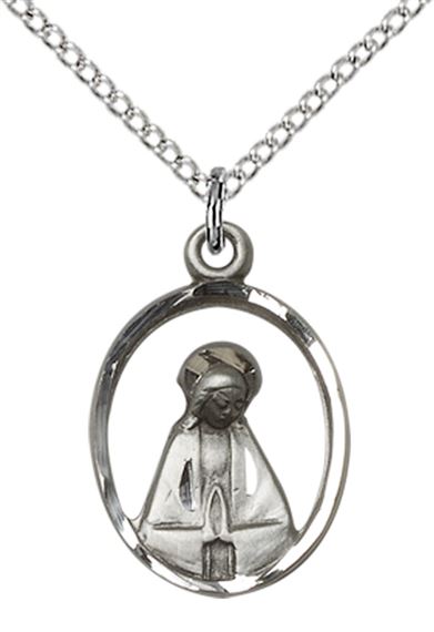 STERLING SILVER MADONNA PENDANT WITH CHAIN - 3/4" x 1/2"