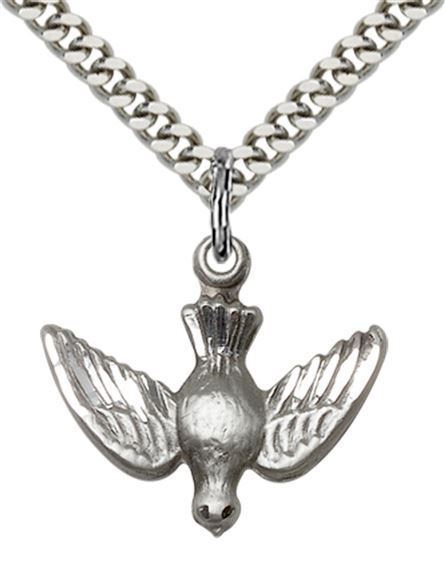 STERLING SILVER HOLY SPIRIT PENDANT WITH CHAIN - 3/4" x 3/4"