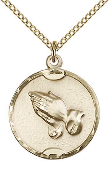 14KT GOLD FILLED PRAYING HANDS PENDANT WITH CHAIN - 7/8" x 3/4"