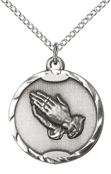 STERLING SILVER PRAYING HANDS PENDANT WITH CHAIN - 7/8" x 3/4"