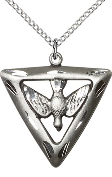 STERLING SILVER HOLY SPIRIT TRIANGLE PENDANT WITH CHAIN - 1" x 7/8"