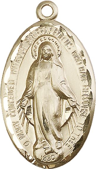 14KT GOLD MIRACULOUS MEDAL - 1 3/8" x 3/4"