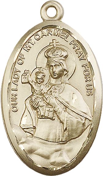 14KT GOLD OUR LADY OF MOUNT CARMEL MEDAL - 1 3/8" x 3/4"