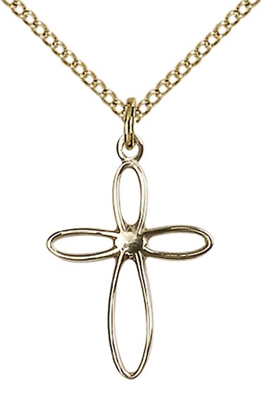 14KT GOLD FILLED LOOP CROSS PENDANT WITH CHAIN - 3/4" x 1/2"