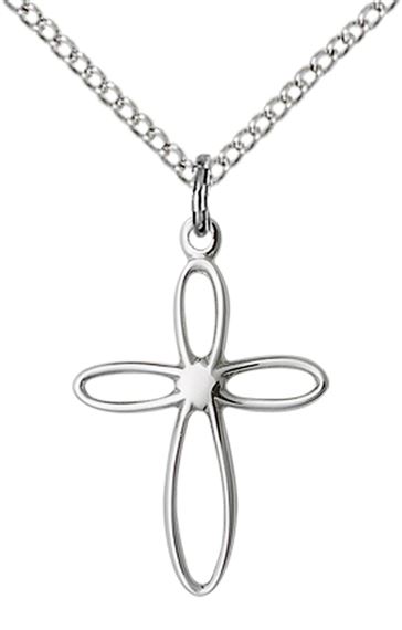 STERLING SILVER LOOP CROSS PENDANT WITH CHAIN - 3/4" x 1/2"