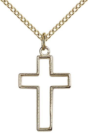 14KT GOLD FILLED CROSS PENDANT WITH CHAIN - 7/8" x 1/2"