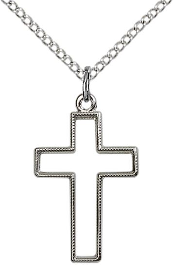 STERLING SILVER CROSS PENDANT WITH CHAIN - 7/8" x 1/2"