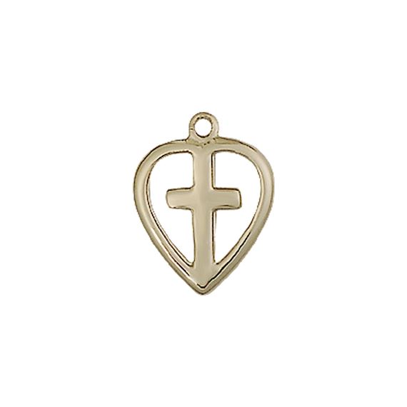 14KT GOLD HEART CROSS MEDAL - 1/2" x 3/8"