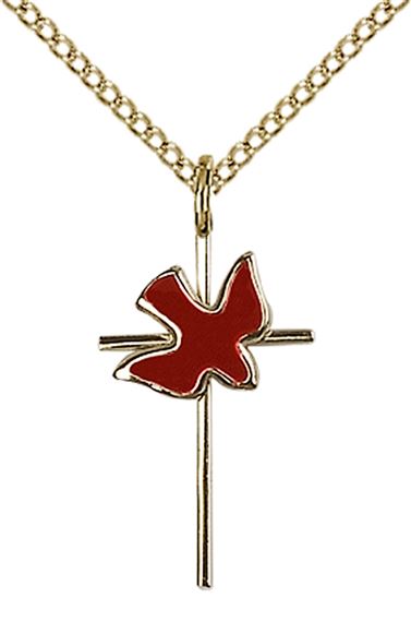 14KT GOLD FILLED CROSS - HOLY SPIRIT PENDANT WITH CHAIN - 3/4" x 1/2"
