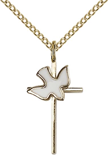 14KT GOLD FILLED CROSS - HOLY SPIRIT PENDANT WITH CHAIN - 3/4" x 3/8"