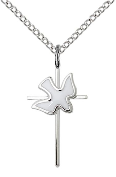 STERLING SILVER CROSS HOLY SPIRIT PENDANT WITH CHAIN - 3/4" x 3/8"