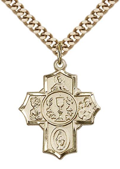 14KT GOLD FILLED 4-WAY PENDANT WITH CHAIN - 7/8" x 3/4"