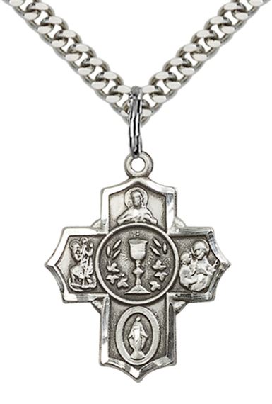 STERLING SILVER 4-WAY PENDANT WITH CHAIN - 7/8" x 3/4"