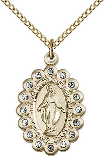 14KT GOLD FILLED MIRACULOUS PENDANT WITH CHAIN - 7/8" x 1/2"