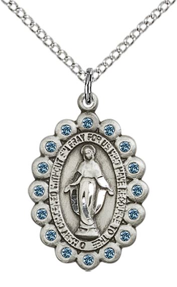 STERLING SILVER MIRACULOUS PENDANT WITH CHAIN - 7/8" x 1/2"