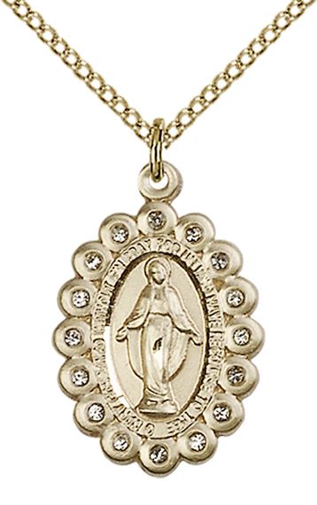 14KT GOLD FILLED MIRACULOUS PENDANT WITH CHAIN - 7/8" x 5/8"