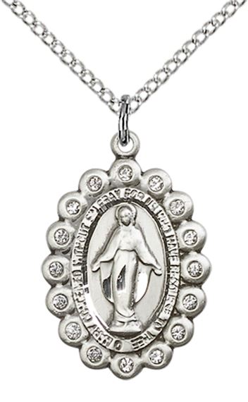 STERLING SILVER MIRACULOUS PENDANT WITH CHAIN - 7/8" x 5/8"