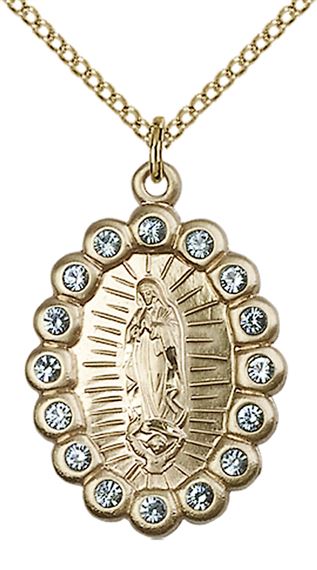 14KT GOLD FILLED OUR LADY OF GUADALUPE PENDANT WITH CHAIN - 7/8" x 1/2"