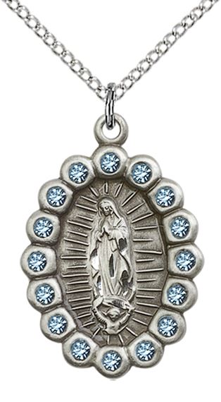 STERLING SILVER OUR LADY OF GUADALUPE PENDANT WITH CHAIN - 7/8" x 1/2"
