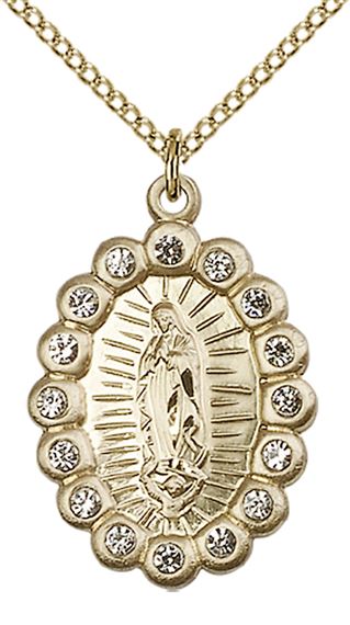 14KT GOLD FILLED OUR LADY OF GUADALUPE PENDANT WITH CHAIN - 1" x 5/8"