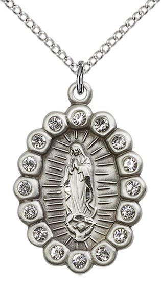 STERLING SILVER OUR LADY OF GUADALUPE PENDANT WITH CHAIN - 1" x 5/8"