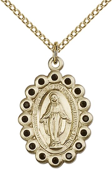 14KT GOLD FILLED MIRACULOUS PENDANT WITH CHAIN - 7/8" x 1/2"