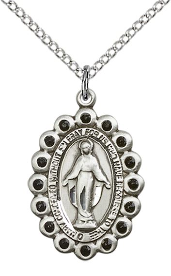 STERLING SILVER MIRACULOUS PENDANT WITH CHAIN - 7/8" x 1/2"