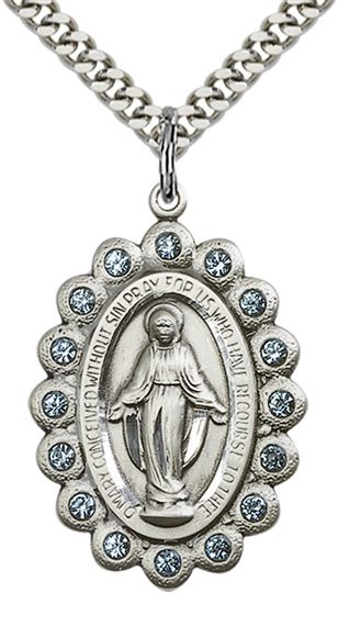 STERLING SILVER MIRACULOUS PENDANT WITH CHAIN - 1 1/8" x 3/4"
