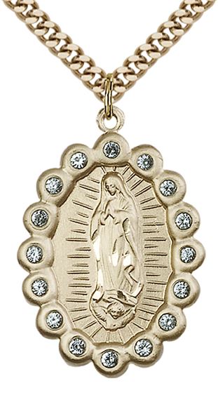 14KT GOLD FILLED OUR LADY OF GUADALUPE PENDANT WITH CHAIN - 1 1/8" x 3/4"
