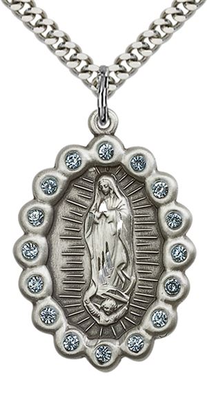 STERLING SILVER OUR LADY OF GUADALUPE PENDANT WITH CHAIN - 1 1/8" x 3/4"