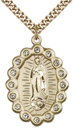 14KT GOLD FILLED OUR LADY OF GUADALUPE PENDANT WITH CHAIN - 1 1/4" x 7/8"