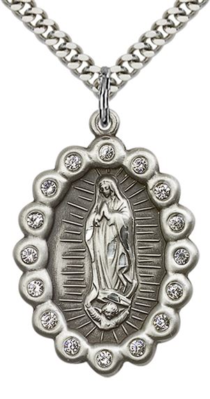 STERLING SILVER OUR LADY OF GUADALUPE PENDANT WITH CHAIN - 1 1/4" x 7/8"