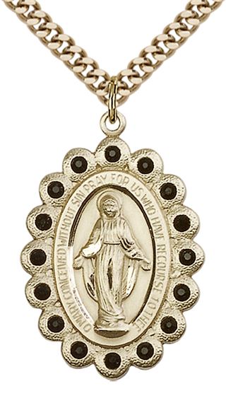 14KT GOLD FILLED MIRACULOUS PENDANT WITH CHAIN - 1 1/8" x 3/4"
