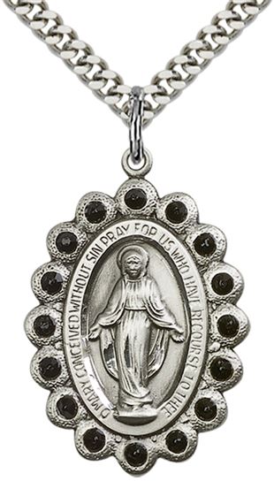 STERLING SILVER MIRACULOUS PENDANT WITH CHAIN - 1 1/8" x 3/4"