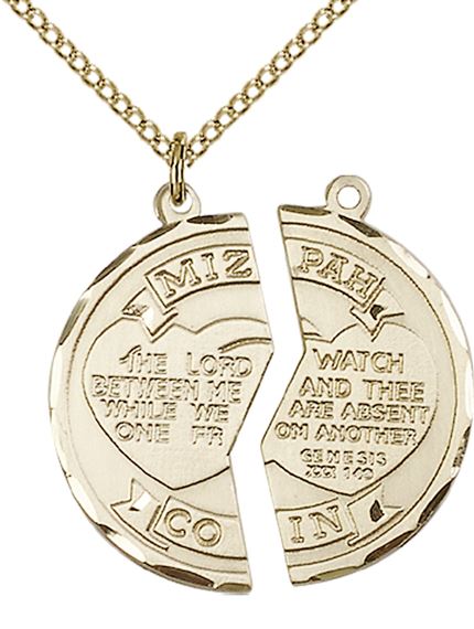 14KT GOLD FILLED MIZPAH COIN SET WITH CHAIN - 1" x 1"