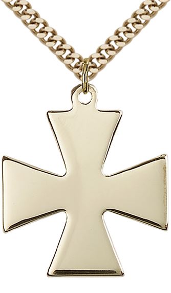 14KT GOLD FILLED SURFER CROSS PENDANT WITH CHAIN - 1 1/8" x 1"