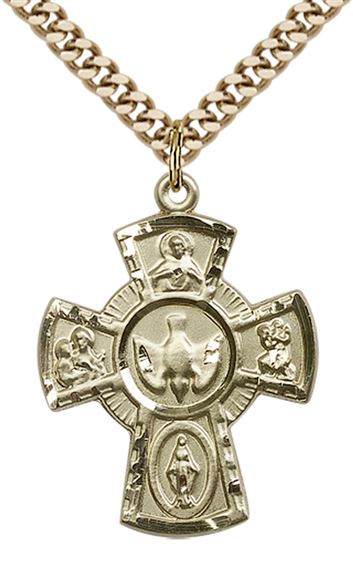 14KT GOLD FILLED 5-WAY PENDANT WITH CHAIN - 1" x 3/4"