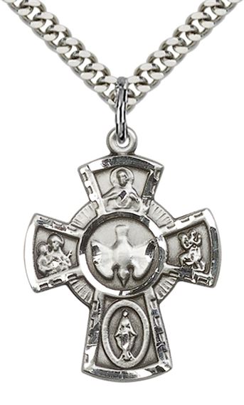 STERLING SILVER 5-WAY PENDANT WITH CHAIN - 1" x 3/4"