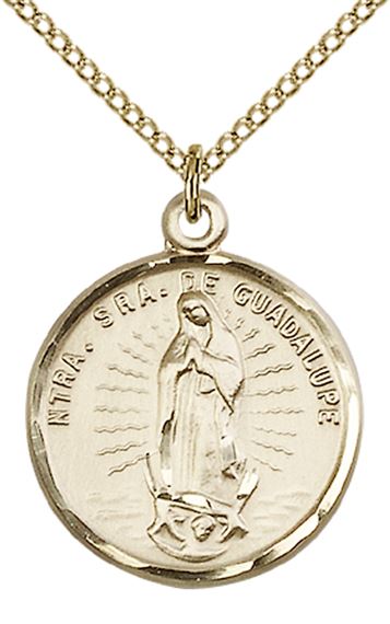 14KT GOLD FILLED OUR LADY OF GUADALUPE PENDANT WITH CHAIN - 7/8" x 3/4"