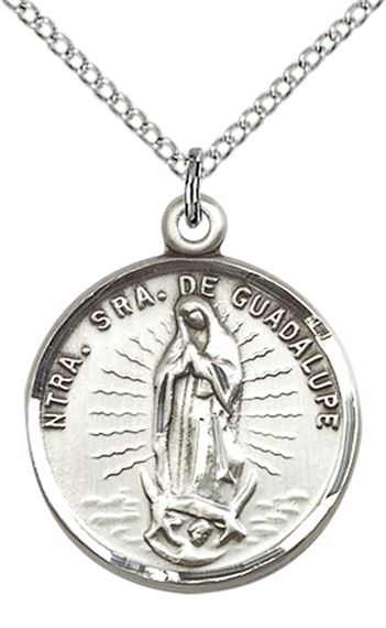 STERLING SILVER OUR LADY OF GUADALUPE PENDANT WITH CHAIN - 7/8" x 3/4"