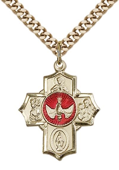 14KT GOLD FILLED 5-WAY PENDANT WITH CHAIN - 7/8" x 5/8"