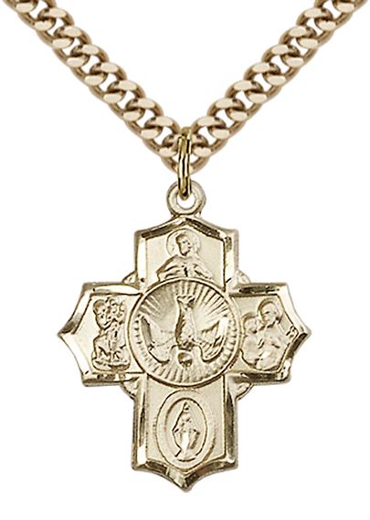 14KT GOLD FILLED 5-WAY PENDANT WITH CHAIN - 7/8" x 5/8"
