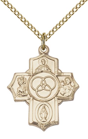 14KT GOLD FILLED NEW FAMILY 5-WAY PENDANT WITH CHAIN - 7/8" x 3/4"