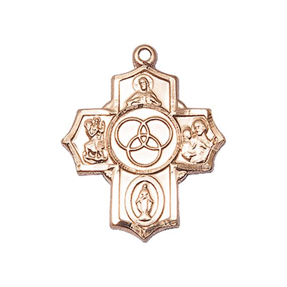 14KT GOLD NEW FAMILY 5-WAY MEDAL - 7/8" x 3/4"