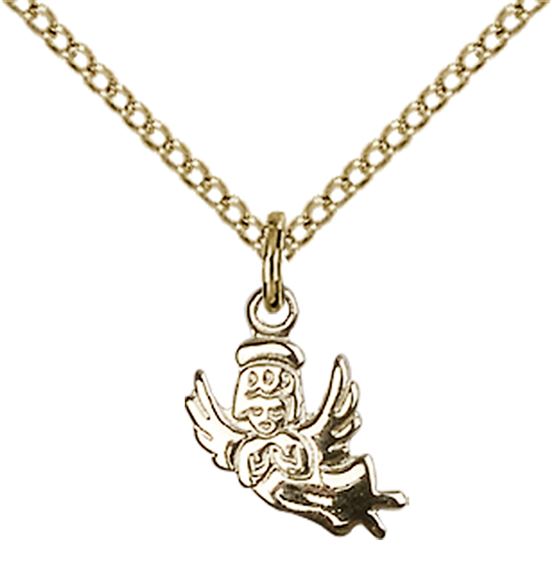 14KT GOLD FILLED GUARDIAN ANGEL PENDANT WITH CHAIN - 3/8" x 3/8"