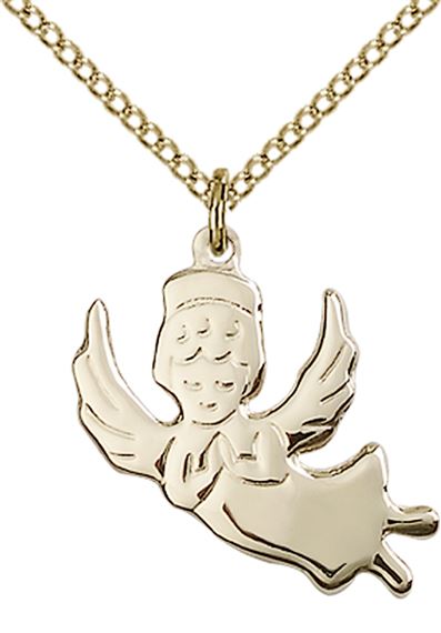 14KT GOLD FILLED ANGEL PENDANT WITH CHAIN - 3/4" x 3/4"