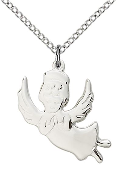 STERLING SILVER ANGEL PENDANT WITH CHAIN - 3/4" x 3/4"