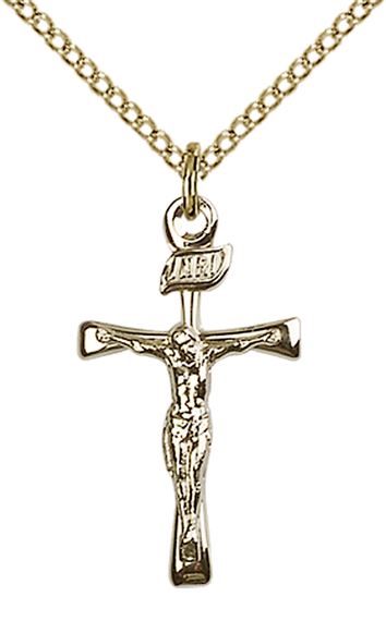 14KT GOLD FILLED MALTESE CRUCIFIX PENDANT WITH CHAIN - 7/8" x 1/2"