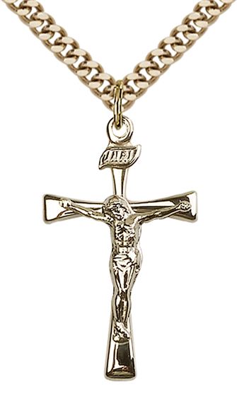 14KT GOLD FILLED MALTESE CRUCIFIX PENDANT WITH CHAIN - 1 1/8" x 5/8"