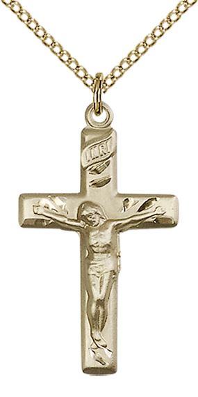 14KT GOLD FILLED CRUCIFIX PENDANT WITH CHAIN - 1 1/8" x 5/8"